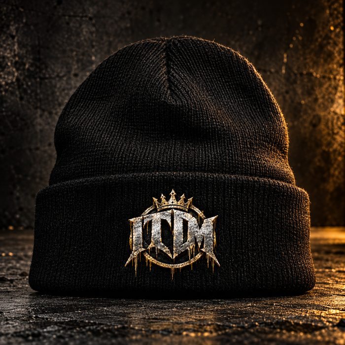 Black cuffed beanie with the ITDM crest on the cuff