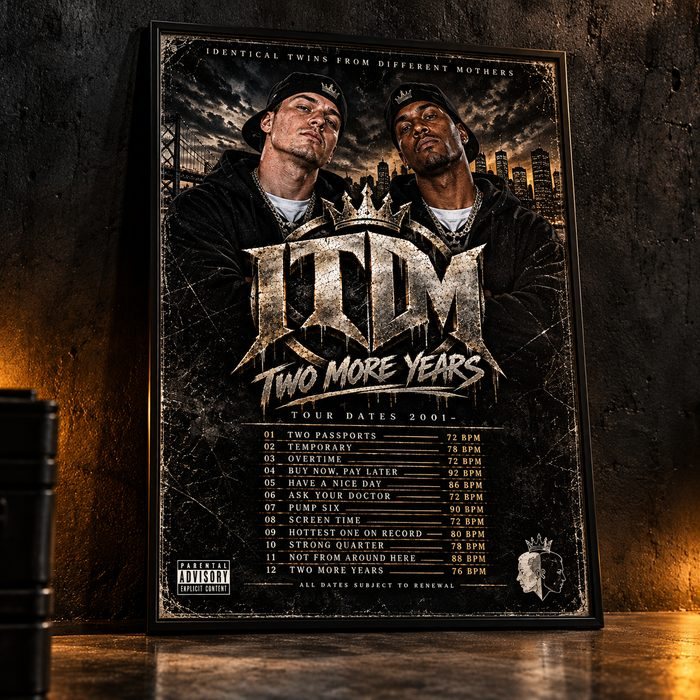 Framed poster: album artwork with the tracklist as tour dates