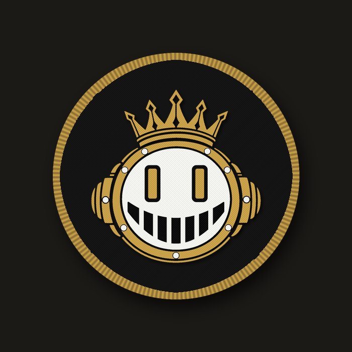 Round black embroidered patch with the crowned smiley